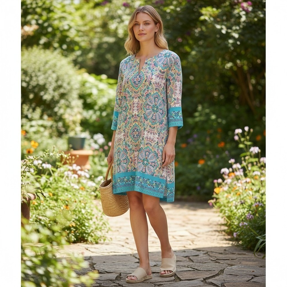 Coolibar Oceanside St Lucia Tunic Dress UPF 50+ Paisley L 01429